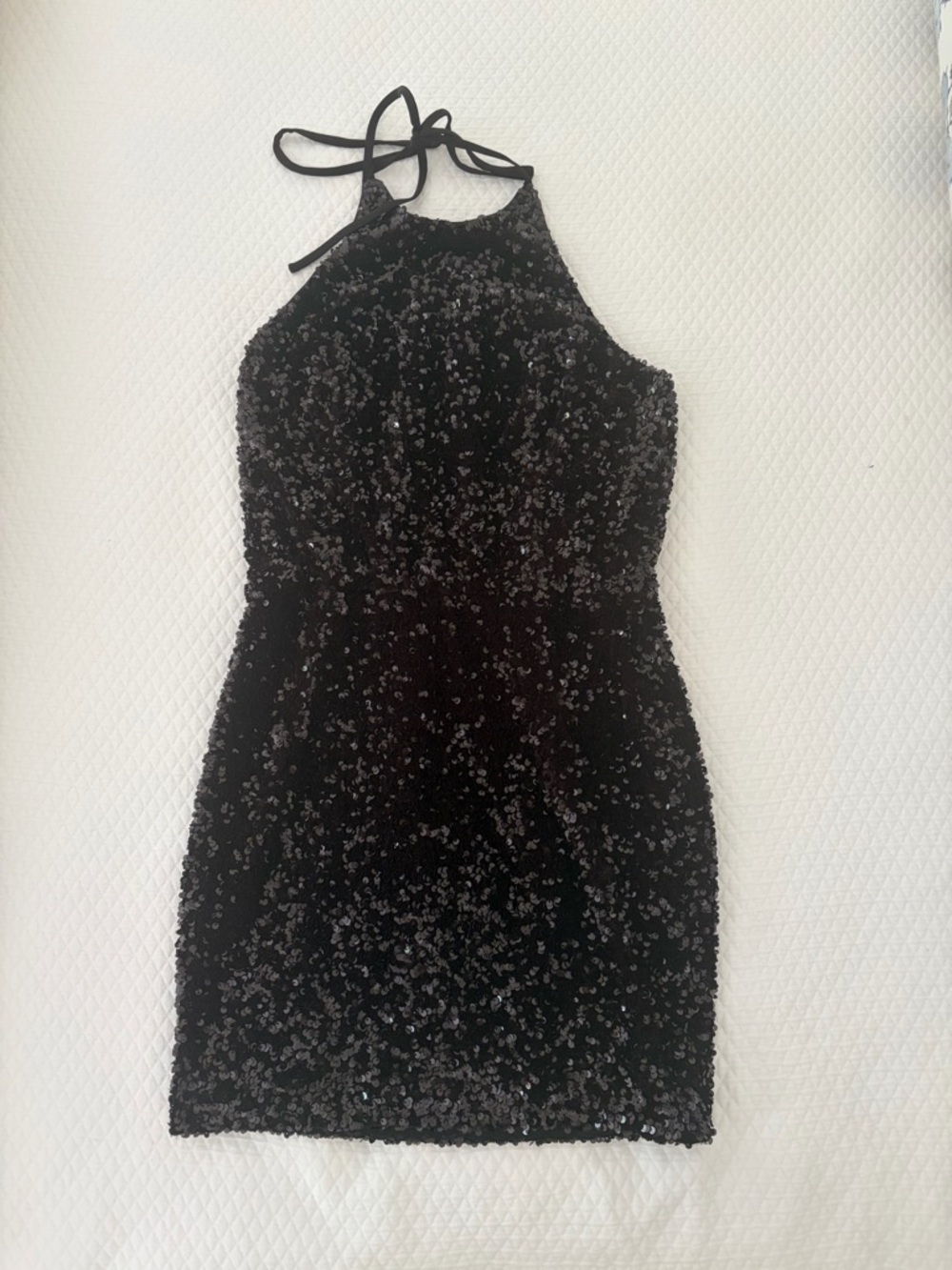 Sequined Black Halter Mini Dress